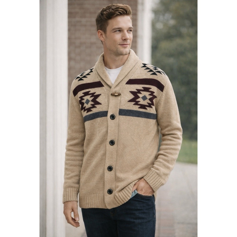 Urban Pipeline Tan Cardigan Sweater with Pattern